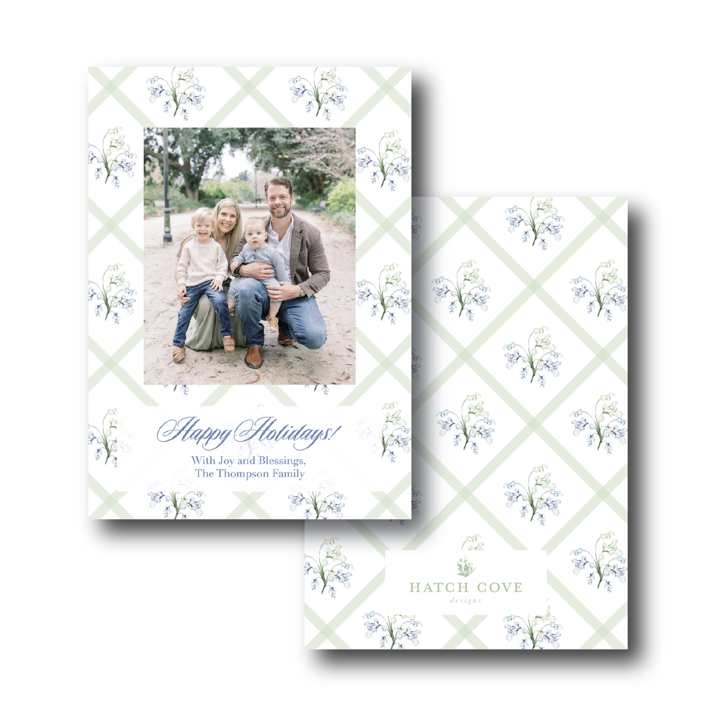 Blue Floral Lattice Holiday Card